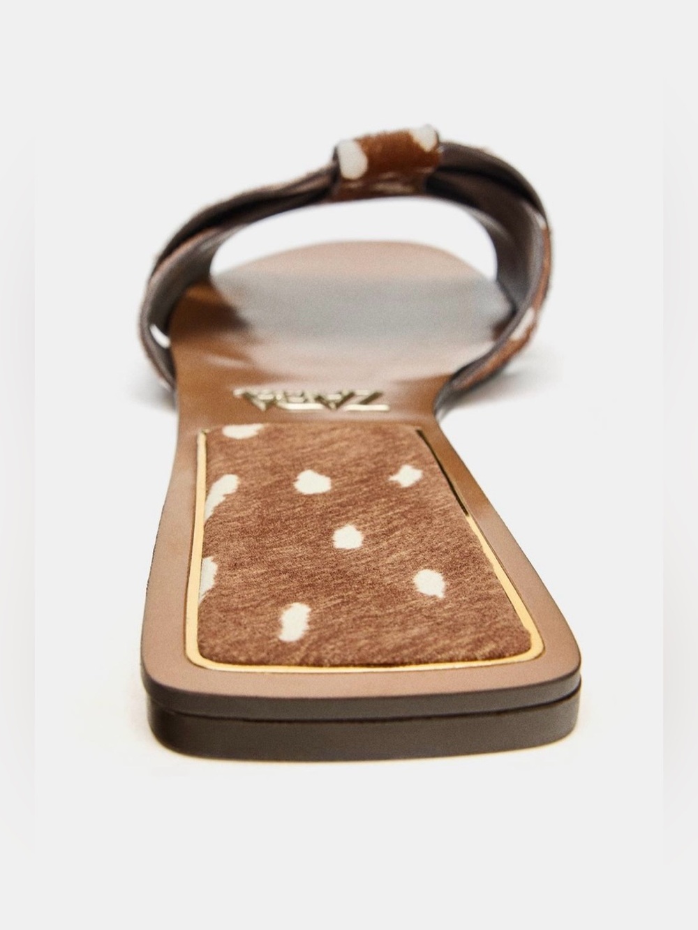 Zara NWT Brown Cow Print Faux Fur Cross Strap Flat Sandals - Picture 5 of 9